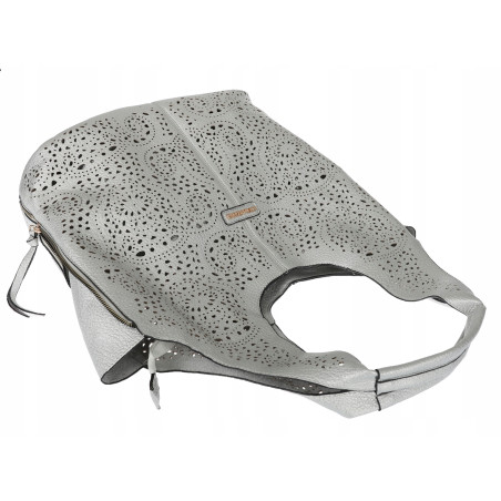 Torebka Damska Ażurowa Worek Shopper 2w1 Modna Pojemna Torba CH28 Srebrna