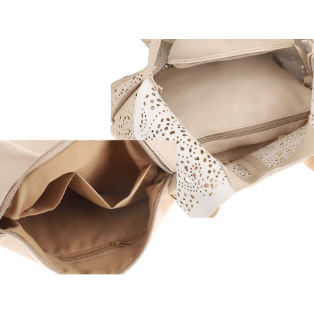 Torebka Damska Ażurowa Worek Shopper 2w1 Modna Pojemna Torba CH28 Różowa