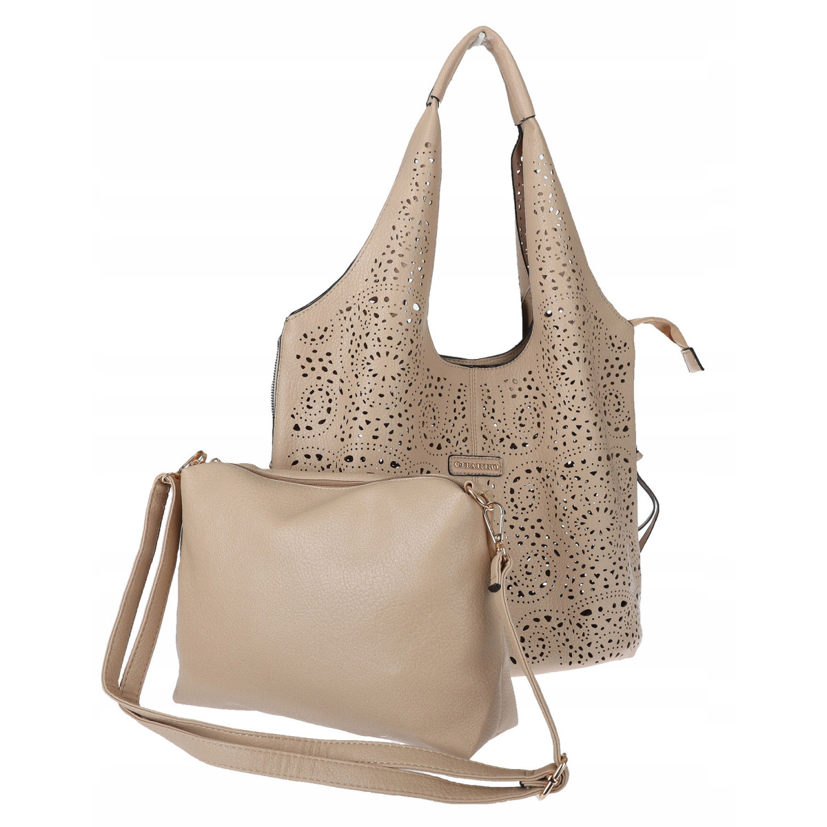Torebka Damska Ażurowa Worek Shopper 2w1 Modna Pojemna Torba CH28 Beżowa