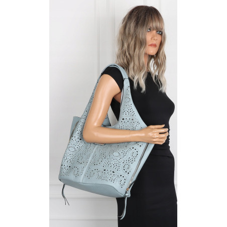 Torebka Damska Ażurowa Worek Shopper 2w1 Modna Pojemna Torba CH28 Niebieska