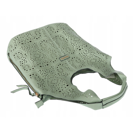 Torebka Damska Ażurowa Worek Shopper 2w1 Modna Pojemna Torba CH28 Zielona