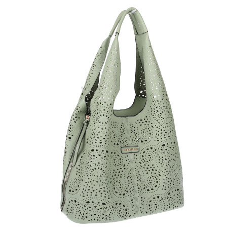 Torebka Damska Ażurowa Worek Shopper 2w1 Modna Pojemna Torba CH28 Zielona