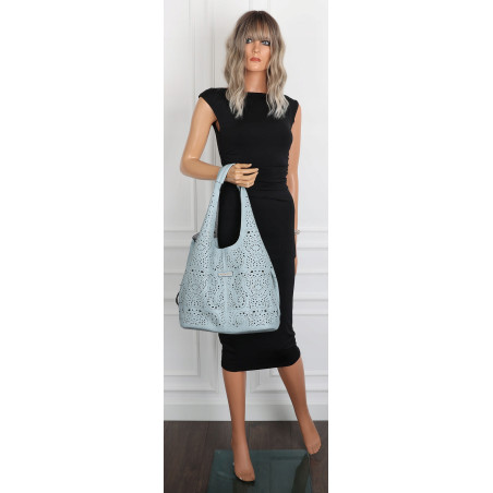 Torebka Damska Ażurowa Worek Shopper 2w1 Modna Pojemna Torba CH28 Niebieska