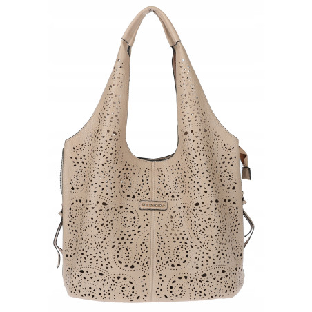 Torebka Damska Ażurowa Worek Shopper 2w1 Modna Pojemna Torba CH28 Beżowa