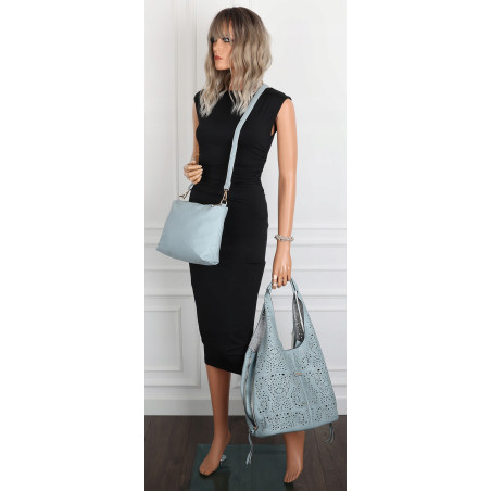 Torebka Damska Ażurowa Worek Shopper 2w1 Modna Pojemna Torba CH28 Niebieska