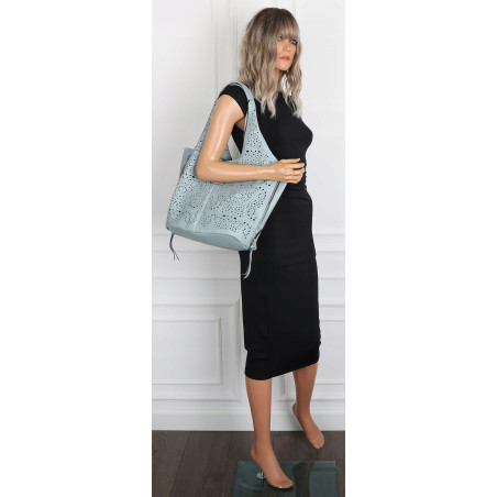 Torebka Damska Ażurowa Worek Shopper 2w1 Modna Pojemna Torba CH28 Niebieska