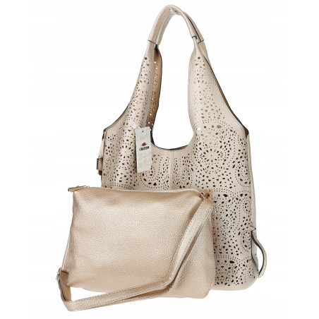 Torebka Damska Ażurowa Worek Shopper 2w1 Modna Pojemna Torba CH28 Złota