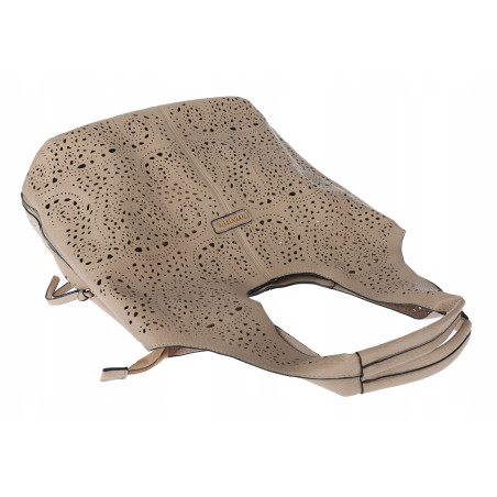 Torebka Damska Ażurowa Worek Shopper 2w1 Modna Pojemna Torba CH28 Beżowa