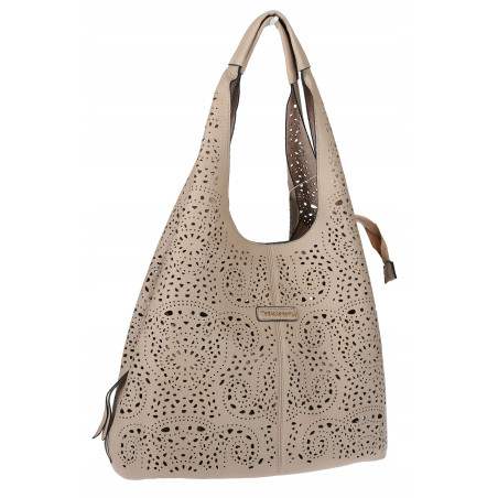 Torebka Damska Ażurowa Worek Shopper 2w1 Modna Pojemna Torba CH28 Beżowa