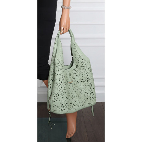 Torebka Damska Ażurowa Worek Shopper 2w1 Modna Pojemna Torba CH28 Zielona