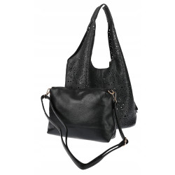 Torebka Damska Ażurowa Worek Shopper 2w1 Modna Pojemna Torba CH28 Czarna