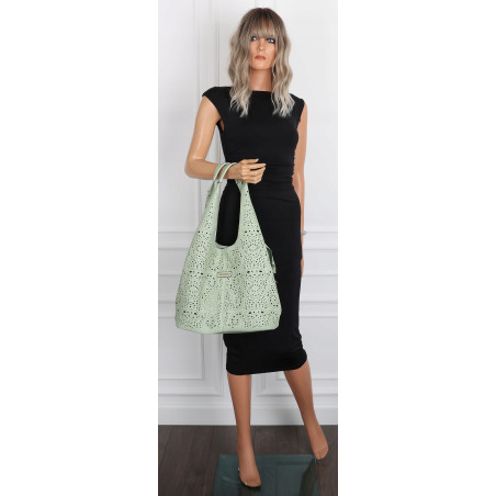 Torebka Damska Ażurowa Worek Shopper 2w1 Modna Pojemna Torba CH28 Zielona