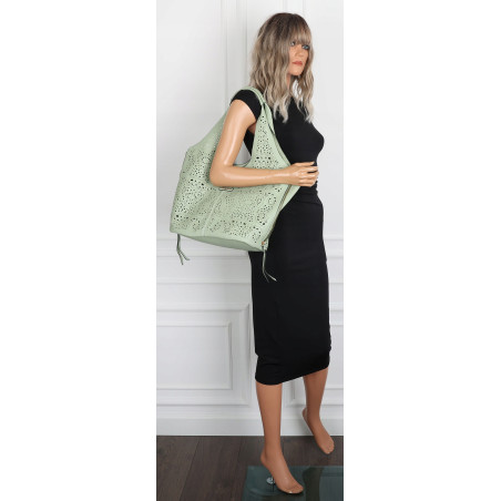 Torebka Damska Ażurowa Worek Shopper 2w1 Modna Pojemna Torba CH28 Zielona