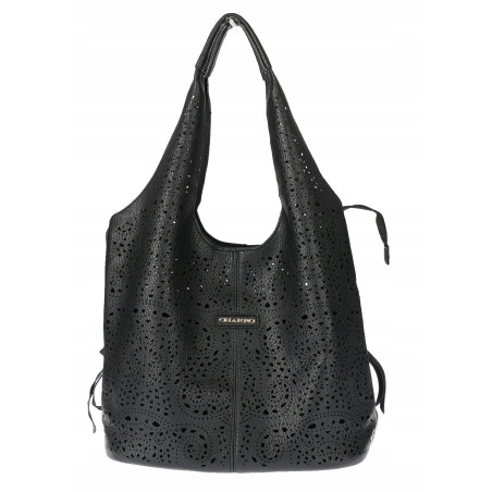 Torebka Damska Ażurowa Worek Shopper 2w1 Modna Pojemna Torba CH28 Czarna