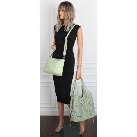 Torebka Damska Ażurowa Worek Shopper 2w1 Modna Pojemna Torba CH28 Zielona