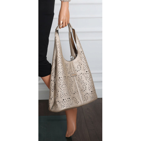 Torebka Damska Ażurowa Worek Shopper 2w1 Modna Pojemna Torba CH28 Złota