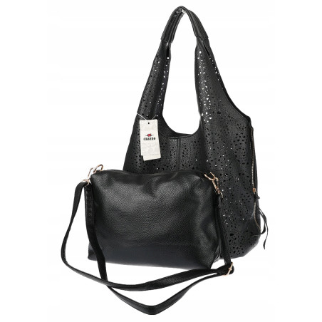 Torebka Damska Ażurowa Worek Shopper 2w1 Modna Pojemna Torba CH28 Czarna
