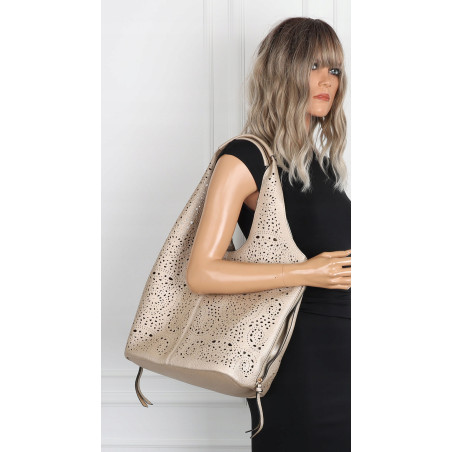 Torebka Damska Ażurowa Worek Shopper 2w1 Modna Pojemna Torba CH28 Złota