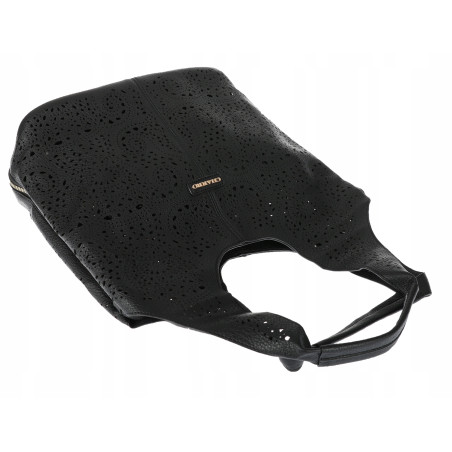 Torebka Damska Ażurowa Worek Shopper 2w1 Modna Pojemna Torba CH28 Czarna