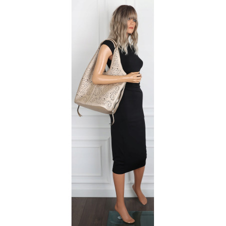 Torebka Damska Ażurowa Worek Shopper 2w1 Modna Pojemna Torba CH28 Złota