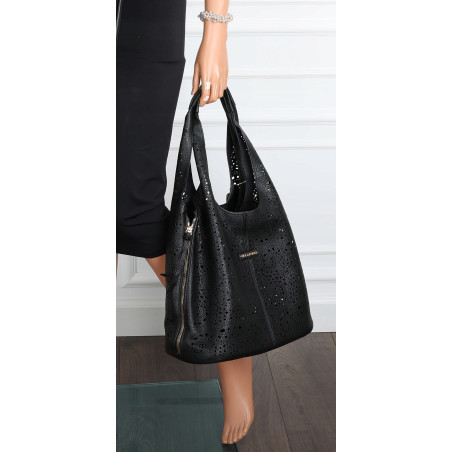 Torebka Damska Ażurowa Worek Shopper 2w1 Modna Pojemna Torba CH28 Czarna