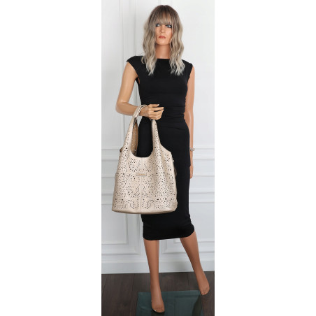 Torebka Damska Ażurowa Worek Shopper 2w1 Modna Pojemna Torba CH28 Złota