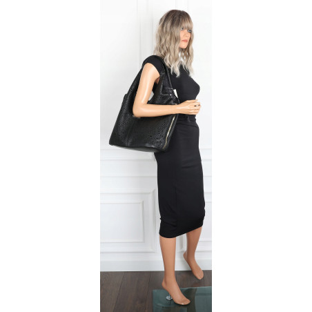 Torebka Damska Ażurowa Worek Shopper 2w1 Modna Pojemna Torba CH28 Czarna