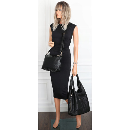 Torebka Damska Ażurowa Worek Shopper 2w1 Modna Pojemna Torba CH28 Czarna