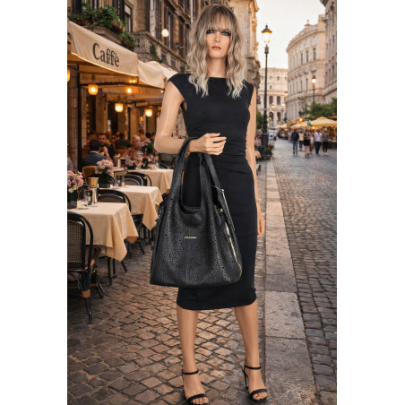 Torebka Damska Ażurowa Worek Shopper 2w1 Modna Pojemna Torba CH28 Czarna