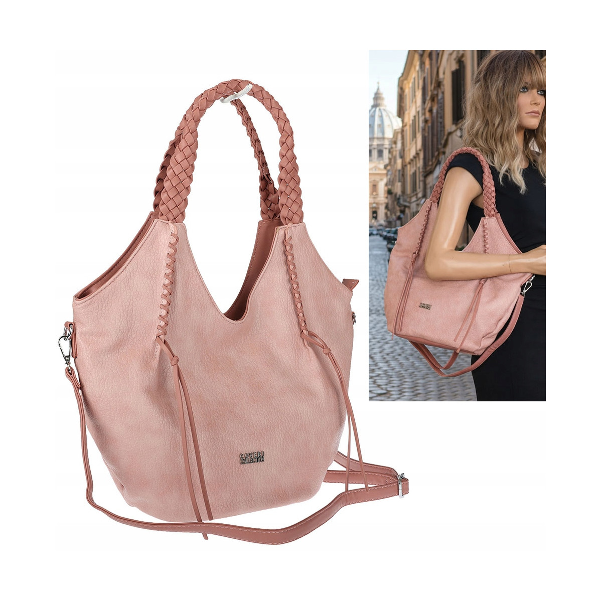 Torebka damska worek shopper na ramię duża pajemna casual CC6701 Różowa