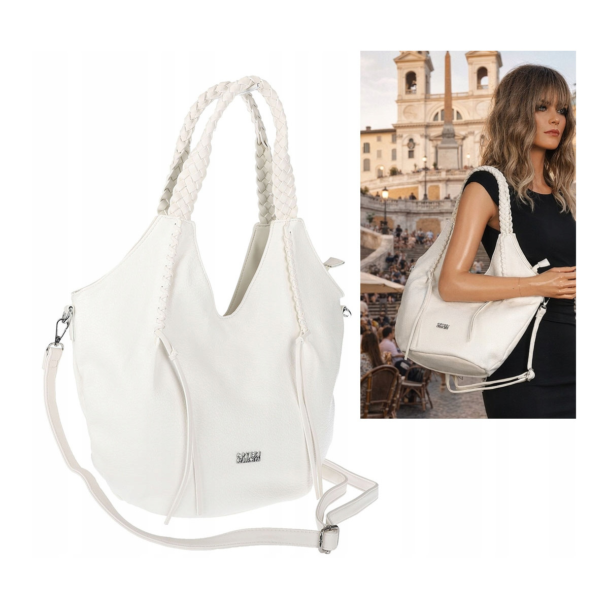 Torebka damska worek shopper na ramię duża pajemna casual CC6701 Biała