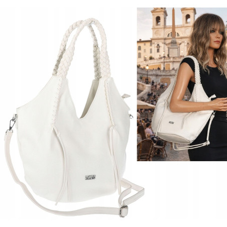 Torebka damska worek shopper na ramię duża pajemna casual CC6701 Biała