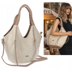 Torebka damska worek shopper na ramię duża pajemna casual CC6701 Beżowa