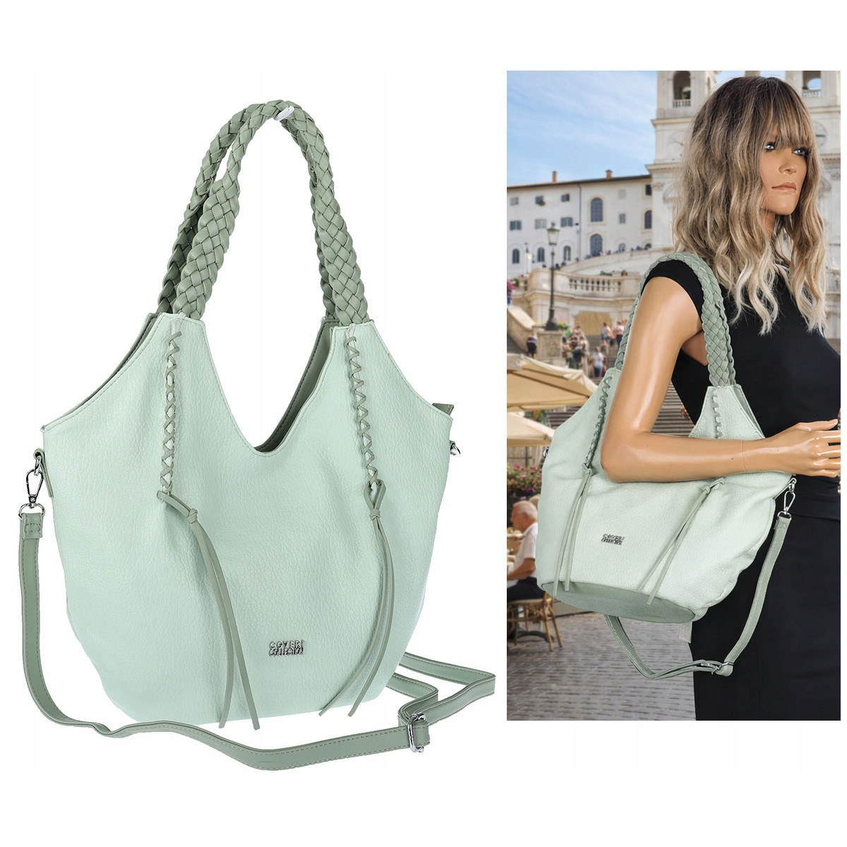 Torebka damska worek shopper na ramię duża pajemna casual CC6701 Zielona