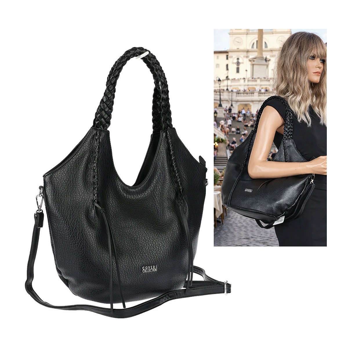 Torebka damska worek shopper na ramię duża pajemna casual CC6701 Czarna