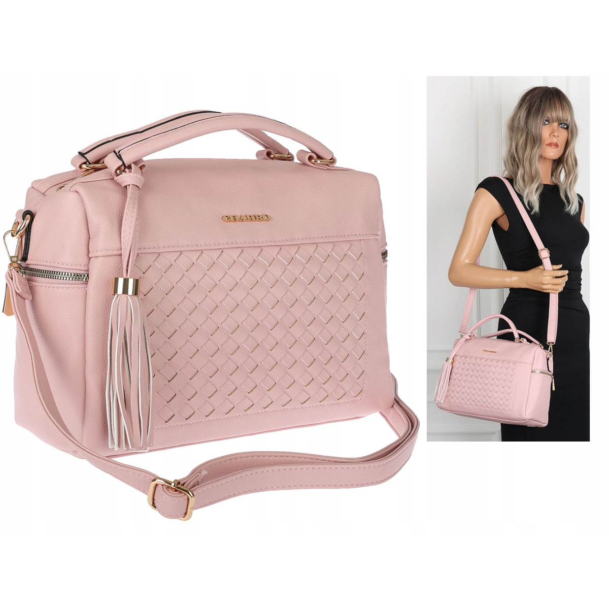 Torebka damska kuferek listonoszka pojemna na ramię casual CH2171 Różowa