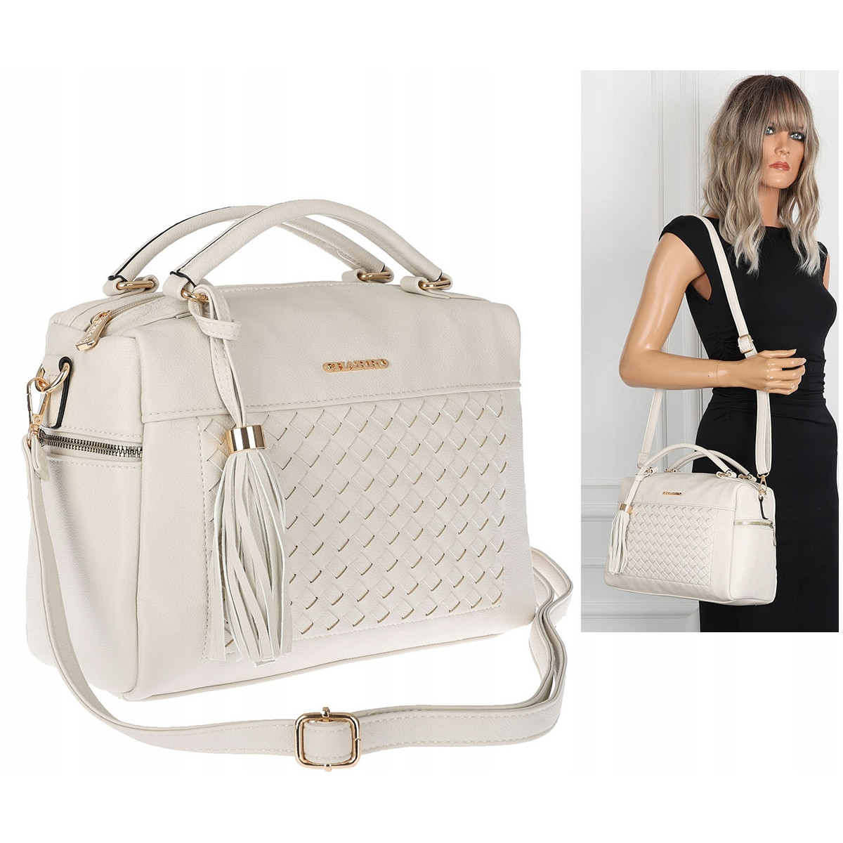 Torebka damska kuferek listonoszka pojemna na ramię casual CH2171 Beżowa