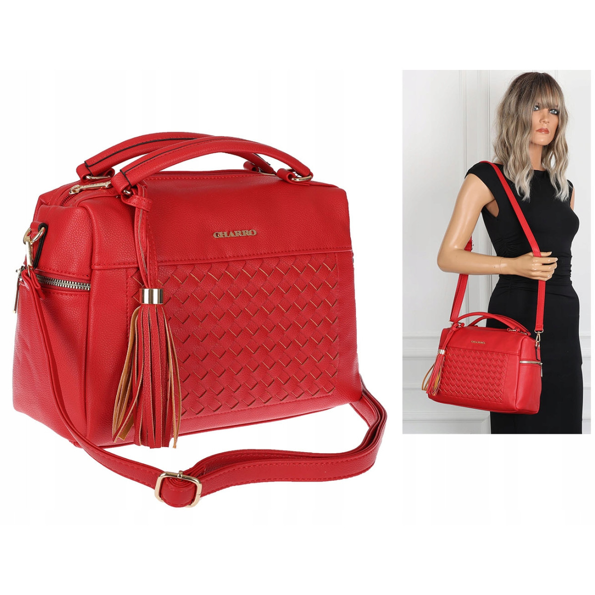 Torebka damska kuferek listonoszka pojemna na ramię casual CH2171 Czerwona
