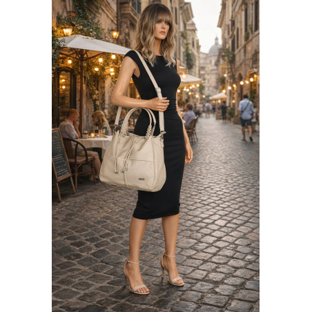 Torebka damska shopper worek pojemna na ramię torba modna CC6682 Beżowa