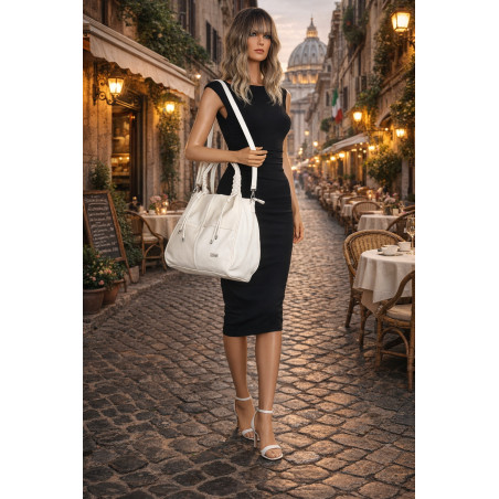 Torebka damska shopper worek pojemna na ramię torba modna CC6682 Biała