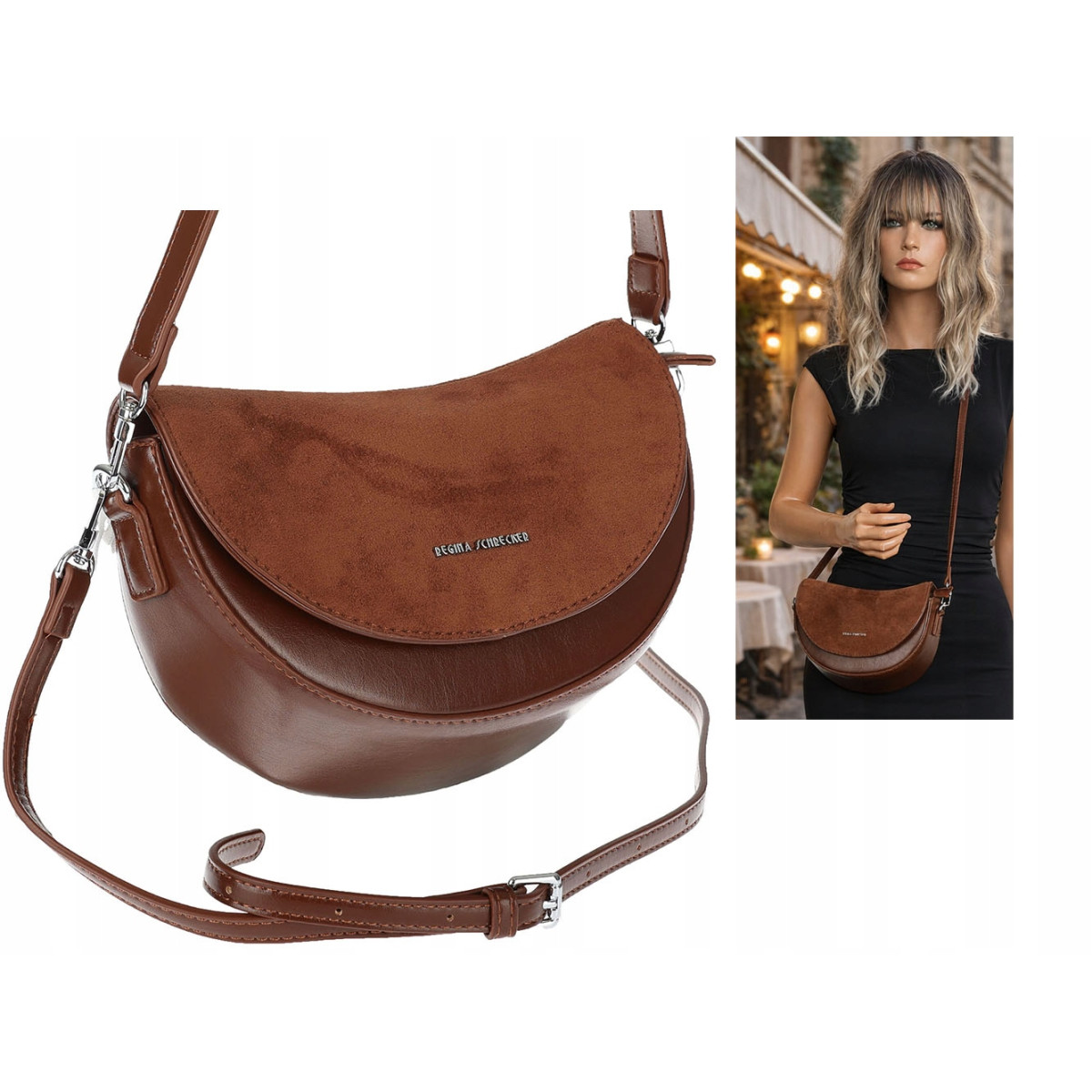 Torebka damska listonoszka półksiężyc modna na ramię torba 5817 Brązowa