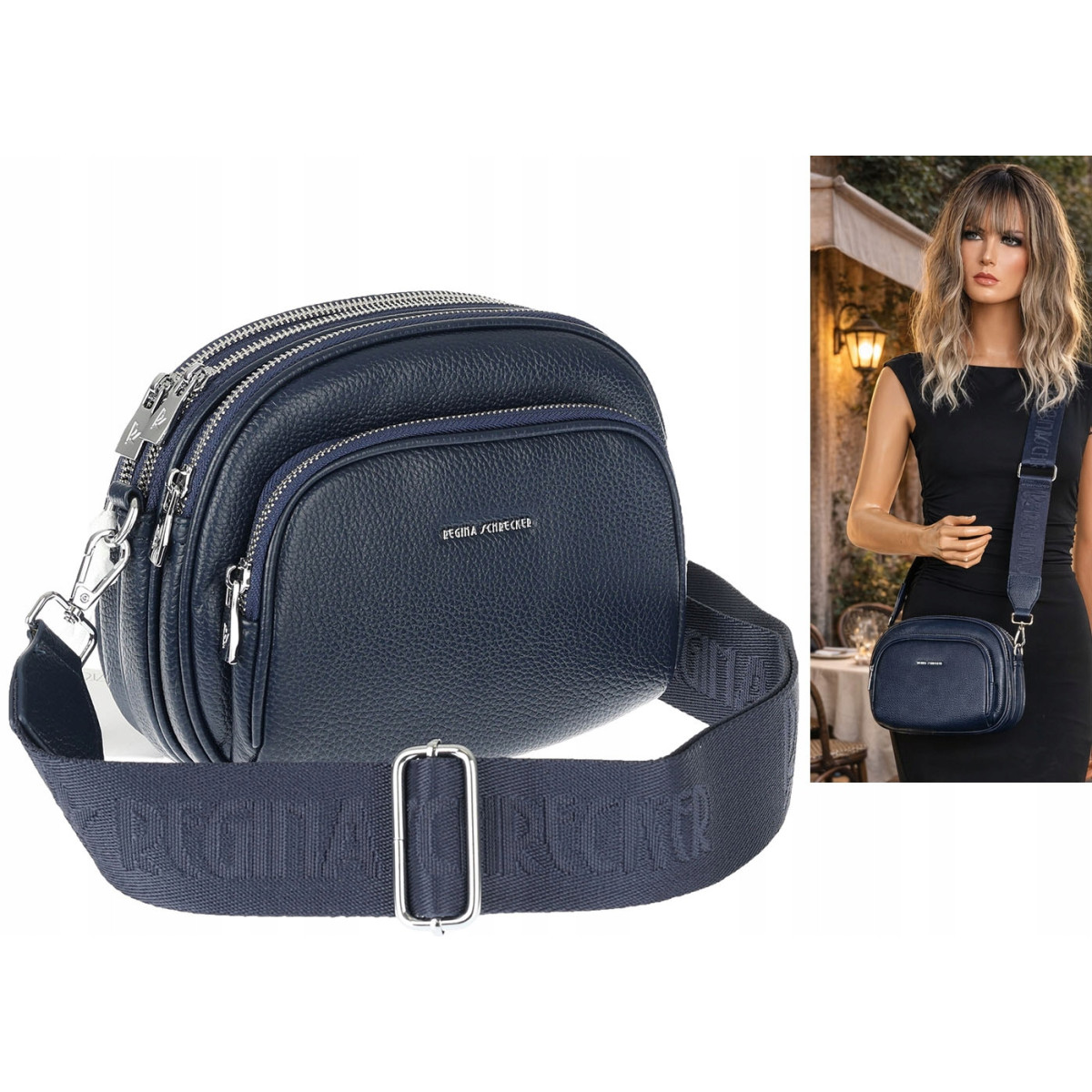 Torebka damska listonoszka pojemna na ramię torba casual RS3493 Granatowa