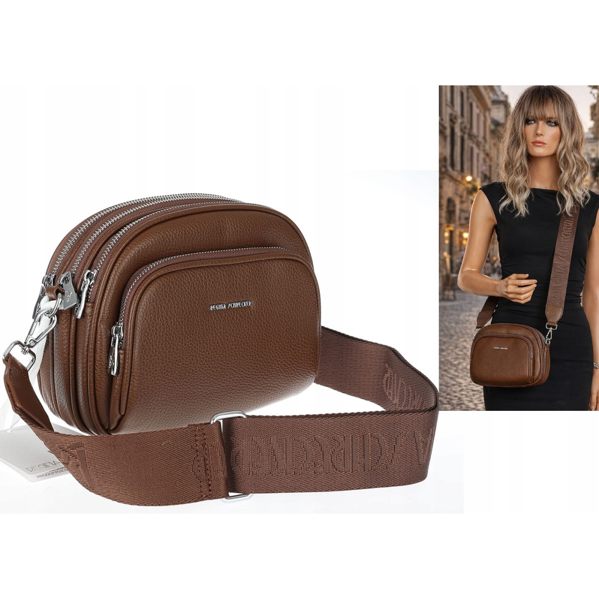 Torebka damska listonoszka pojemna na ramię torba casual RS3493 Brązowa