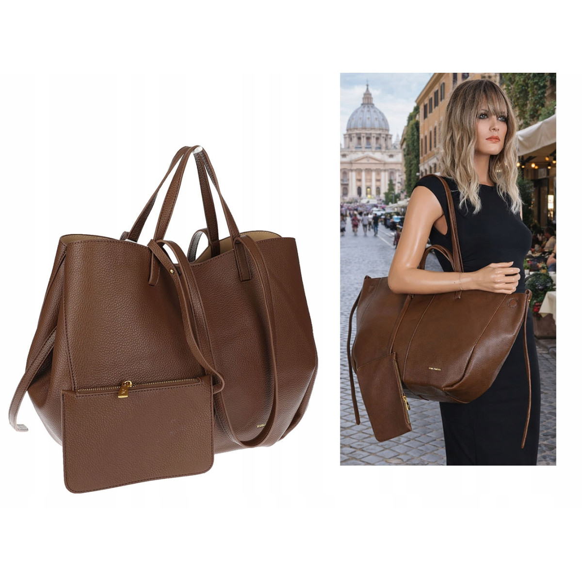 Torebka damska shopper łódka pojemna na ramię duża torba RS5019 Czekoladowa