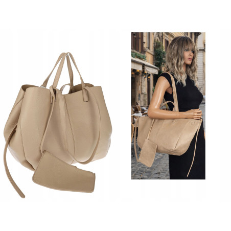 Torebka damska shopperka łódka pojemna na ramię duża torba RS5019 Beżowa