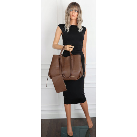 Torebka damska shopper łódka pojemna na ramię duża torba RS5019 Czekoladowa