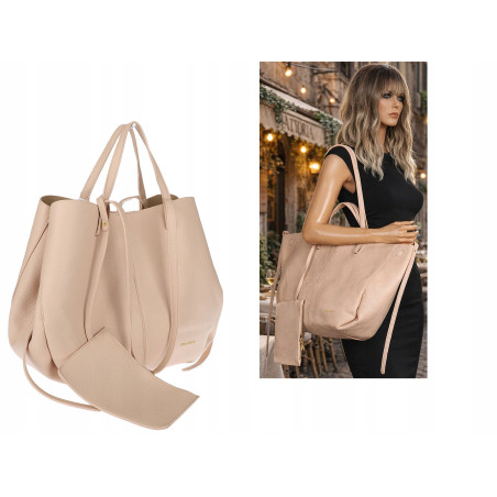 Torebka damska shopperka łódka pojemna na ramię duża torba RS5019 Beżowa