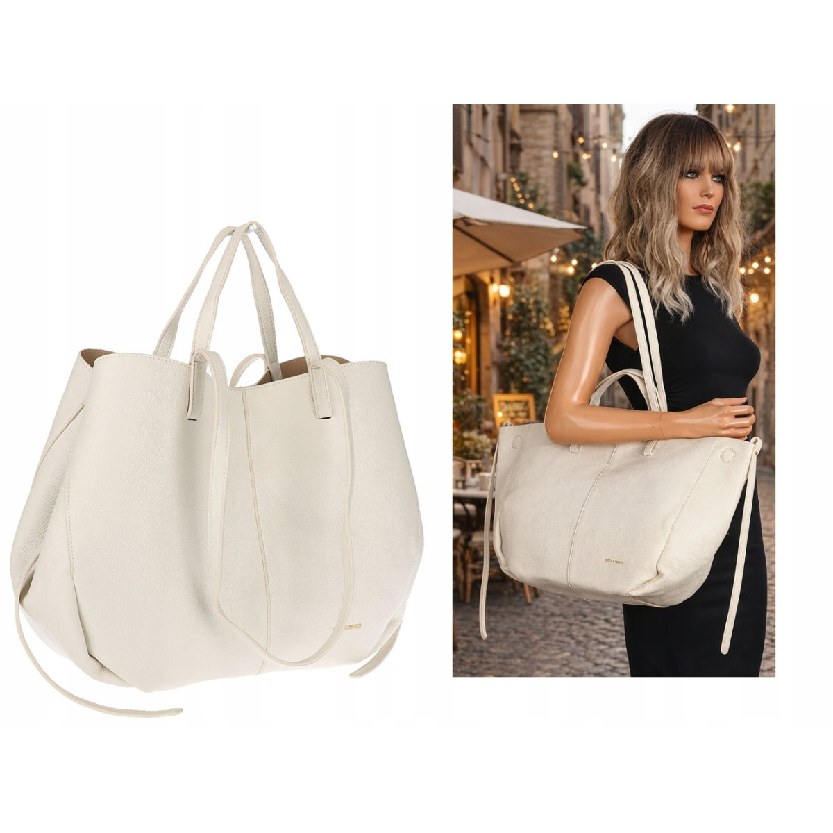 Torebka damska shopperka łódka pojemna na ramię duża torba RS5019 Beżowa