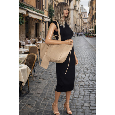 Torebka damska shopperka łódka pojemna na ramię duża torba RS5019 Beżowa