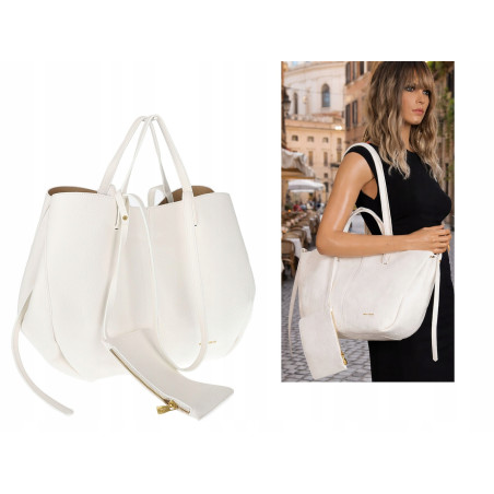 Torebka damska shopperka łódka pojemna na ramię duża torba RS5019 Biała